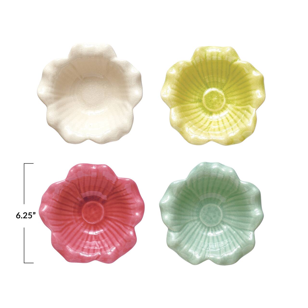 Hello Honey® 6" Crackle Glaze Debossed Stoneware Flower Bowl Set